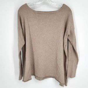 Cyrus Sweater L Light Tan Beige Drop Shoulder Long Sleeve Rolled Asymmetric Hem